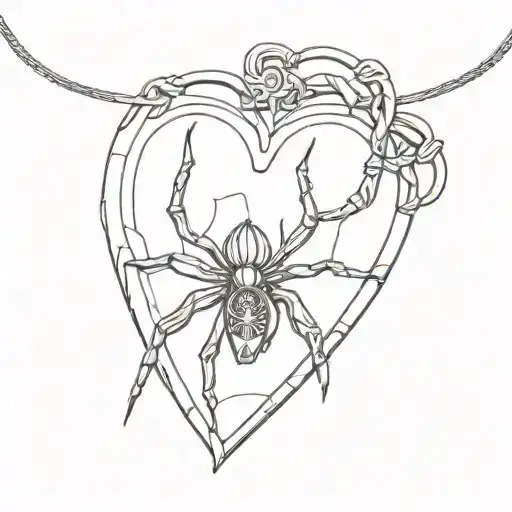 A minimalist heart locket with a spider crawling out of it tattoo design idea