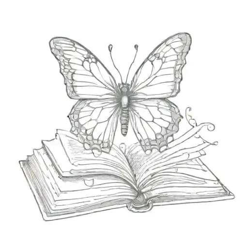 A butterfly emerging from an open book tattoo design idea