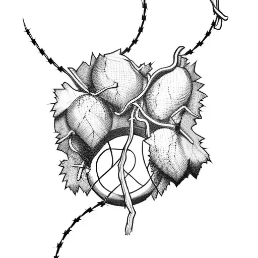 grape vein around barbed wire tattoo design idea