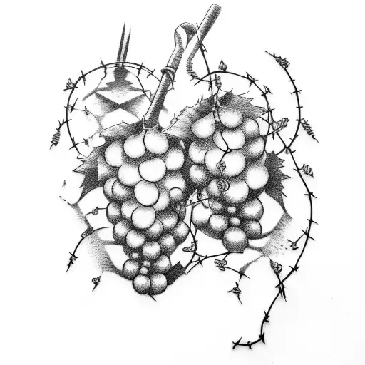 grape vein around barbed wire tattoo design idea