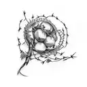 grape vein around barbed wire tattoo design idea