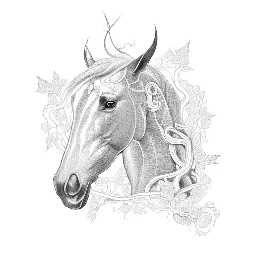 Ivy vines intertwined with a silhouette of a galloping horse tattoo design idea