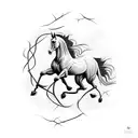Ivy vines intertwined with a silhouette of a galloping horse tattoo design idea