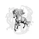 Ivy vines intertwined with a silhouette of a galloping horse tattoo design idea