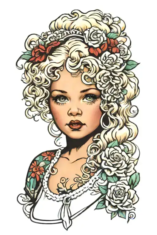 blonde curly hair baby girl tattoo design idea