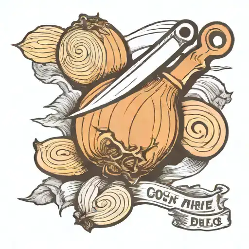 chef's knife cutting onion on half tattoo design idea
