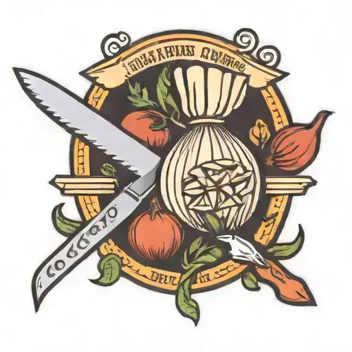 chef's knife cutting onion tattoo design idea