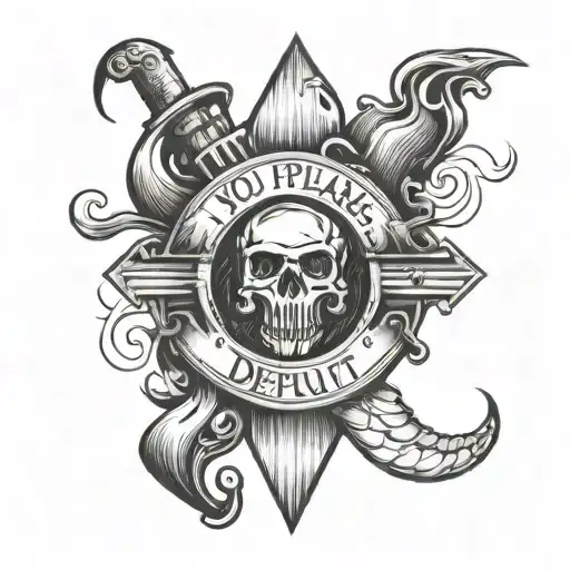 Generate a simplified tatoo with text "You play default, I got skills." where double "L" from skills can be read as "N"  tattoo design idea