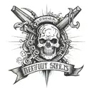 Generate a simplified tatoo with text "You play default, I got skills." where double "L" from skills can be read as "N"  tattoo design idea