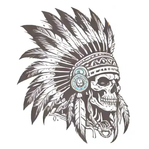 undead  indian headress tattoo design idea