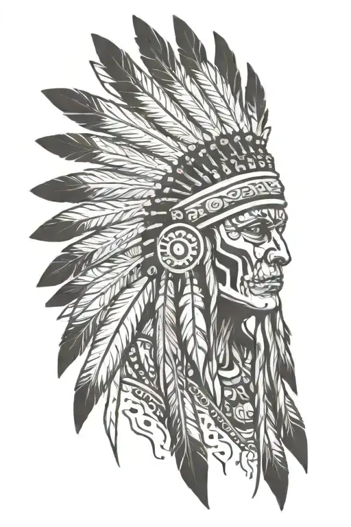 undead  indian headress tattoo design idea
