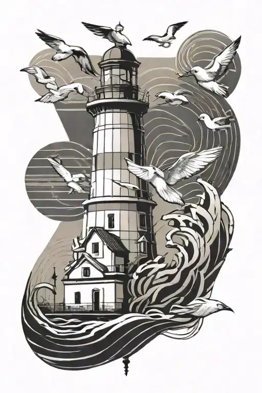 maritime lighthouse seagull baltic sea tattoo design idea