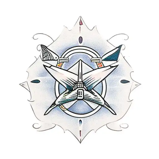 Merchant ship, wheel and shark  tattoo design idea