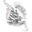 Merchant ship, wheel and shark  tattoo design idea