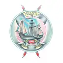 Merchant ship, wheel and shark  tattoo design idea