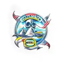 Container Merchant ship, wheel and shark  tattoo design idea