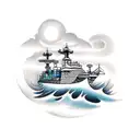 Container Merchant ship, wheel and shark  tattoo design idea