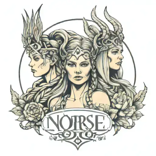 norse norns with Sophie written above their heads looking tattoo design idea