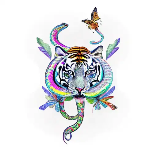 Combine a snake, butterfly, and a tiger lily in a unique design tattoo design idea