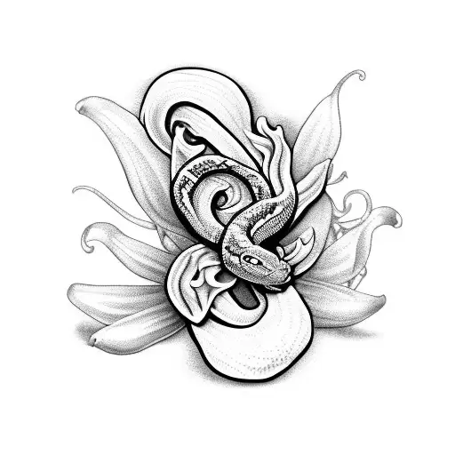 Combine a snake, butterfly, and a  lily in a unique design tattoo design idea