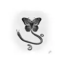 Combine a snake, butterfly, and a  lily in a unique design tattoo design idea
