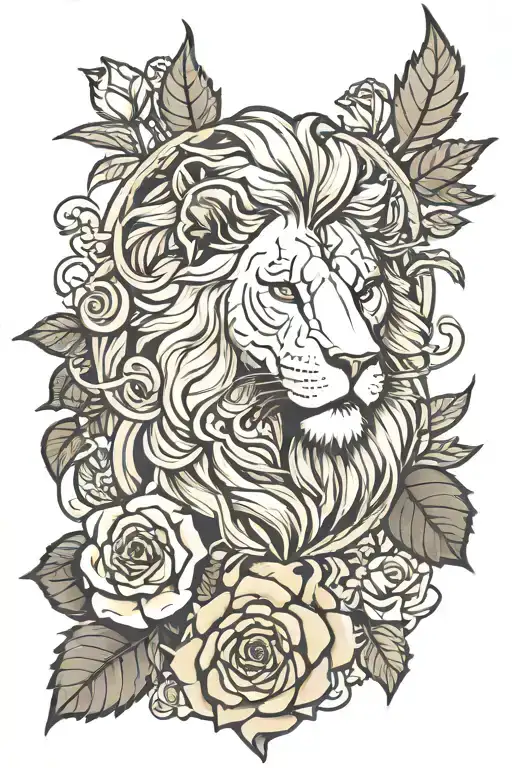 lion with English rose and Canadian maple leaf mixing in some commercial real estate  tattoo design idea