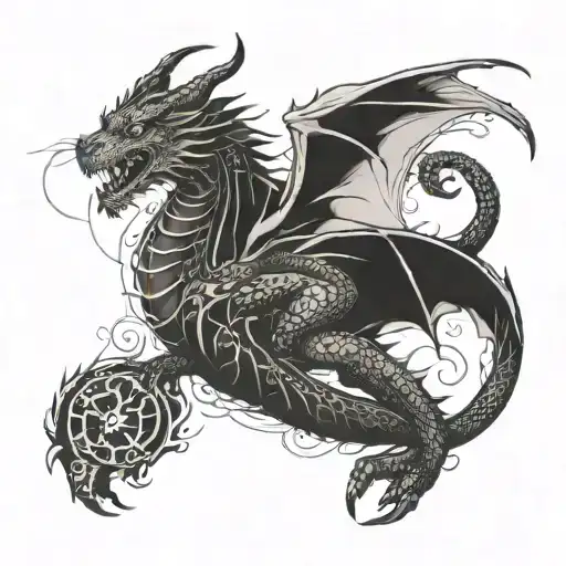 A dragon and a cat intertwined, representing the balance between boldness and tranquility tattoo design idea