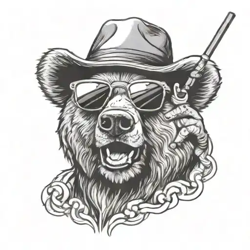 happy beach bear with sunglasses and cap and cigar  tattoo design idea