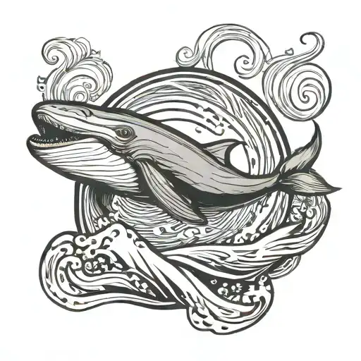 A tattoo picture of whale in the midle of the wave in rectangle and write this too shall pass tattoo design idea