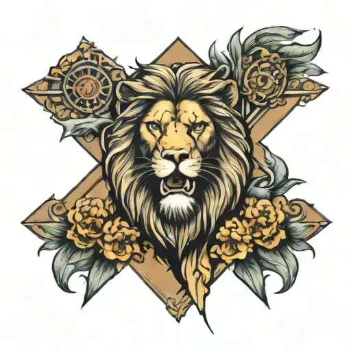 America Jesus cross lion  tattoo design idea