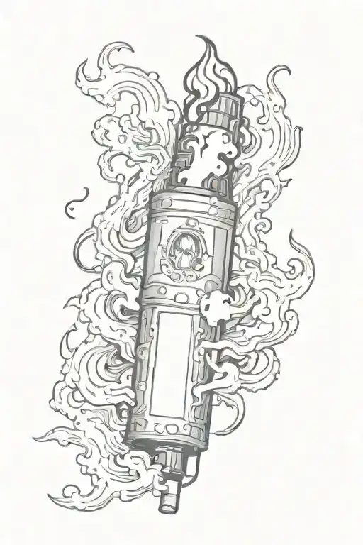 lighter with a ghost emerging in smoke forming the shape tattoo design idea