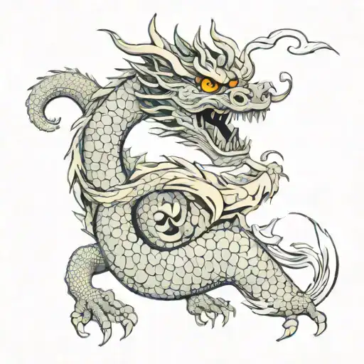 japanese dragon with skull face tattoo design idea
