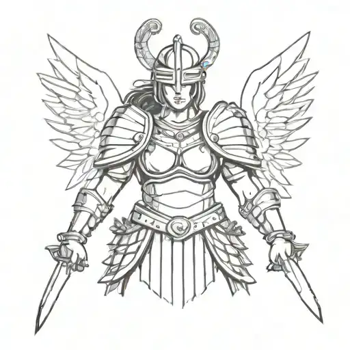 female gladiator with wings  tattoo design idea