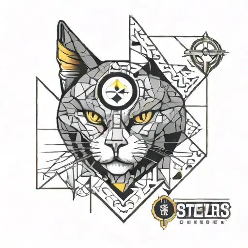 cat and Pittsburgh Steelers logo and Pittsburgh penguins logo tattoo design idea