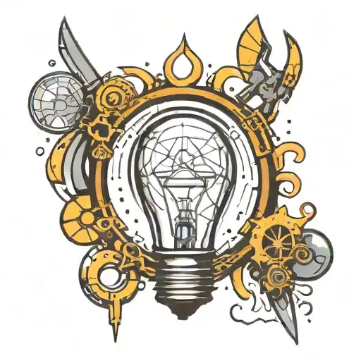 Create a tattoo of a light bulb surrounded by  various tools tattoo design idea