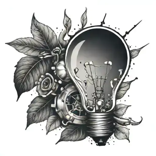 Create a tattoo of a light bulb surrounded by various tools tattoo design idea