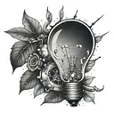 Create a tattoo of a light bulb surrounded by various tools tattoo design idea