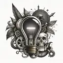 Create a tattoo of a light bulb surrounded by various tools tattoo design idea
