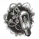 Create a tattoo of a light bulb surrounded by various tools tattoo design idea