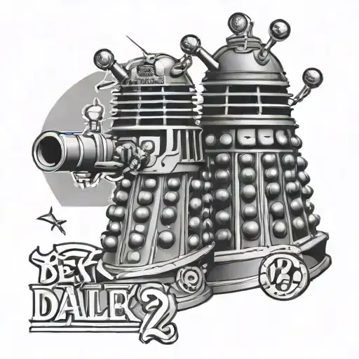 Dalek with a best in with text saying dalek number 27 tattoo design idea