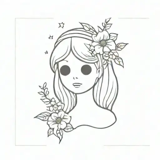 cute ghost with hair bow on head surrounded by flowers tattoo design idea