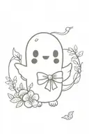 cute ghost with bow surrounded by flowers tattoo design idea