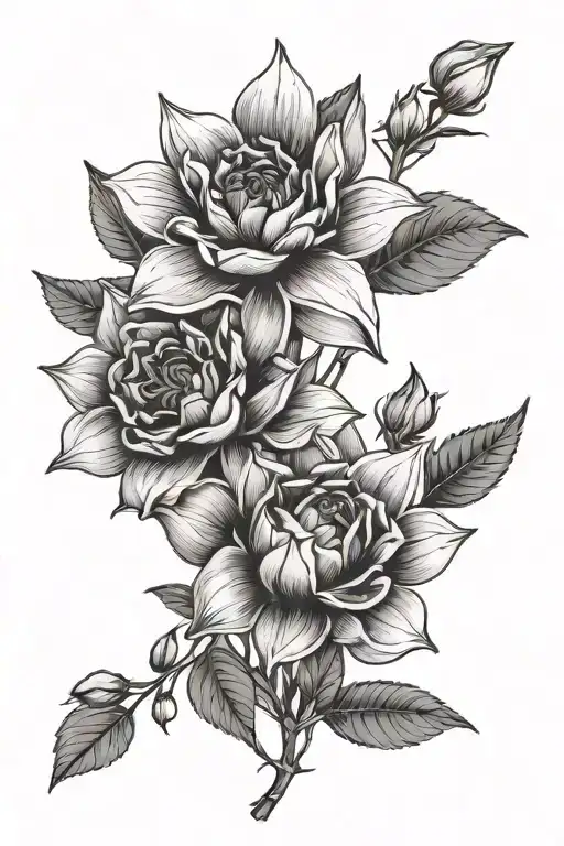rose cherry blossom columbine bluebonnet tattoo design idea