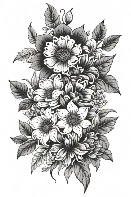 family flower bouquet may August November january birth flower tattoo design idea