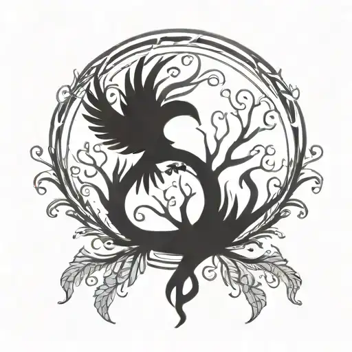 autism tree of life and phoenix bird tattoo design idea