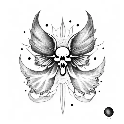Death moth, moon, flowers, skull tattoo design idea