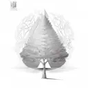 a golden and a silver tree, citation, axe bow sword laid on each other tattoo design idea