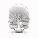 a golden and a silver tree, citation, axe bow sword laid on each other tattoo design idea