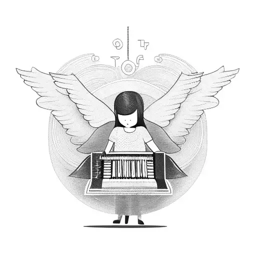 An angel playing a keyboard made of money notes tattoo design idea