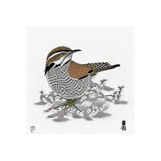 cactus wren tattoo design idea
